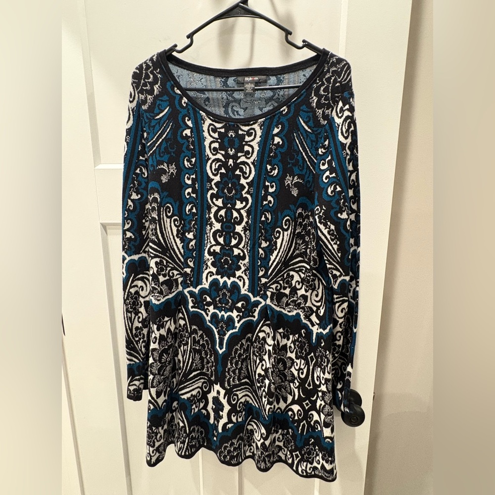 Style & Co. Black and Blue Baroque Print Tunic